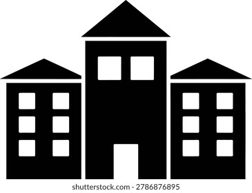 Three Part Building Icon with Peaked Roof Architectural Design