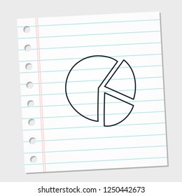 Three part pie chart with white and line paper note background template design. Finance and business concept logo icon. Vector illustration
