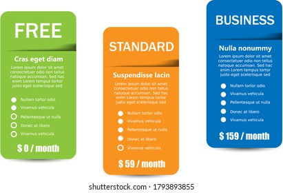 Three part product and services prices - Vector