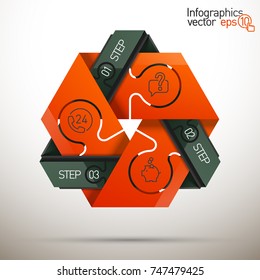 Three part puzzle process diagram isolated on white background