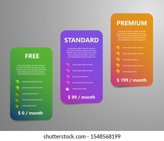 Three part vector template product and services order with options and prices