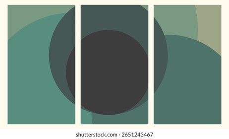 Papel de parede de três partes com círculos verdes trabalho de arte para a mudança de cor wall.Monochromatic.