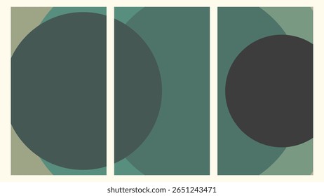 Papel de parede de três partes com círculos verdes trabalho de arte para a mudança de cor wall.Monochromatic.