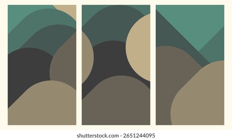Papel de parede de três partes com círculos verdes trabalho de arte para a mudança de cor wall.Monochromatic.
