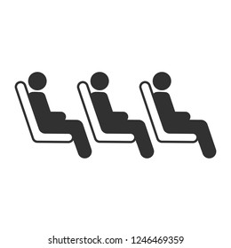 Three passenger seating in the row in public transportation. vector illustration isolated on white background.