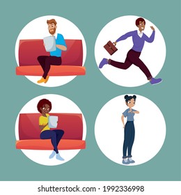 three passengers characters set icons