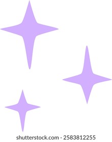 Three pastel purple, four pointed stars sparkle gently against a clean white background, forming a simple yet elegant design that radiates charm and tranquility