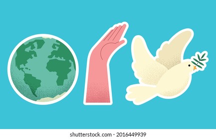 three peace day set icons
