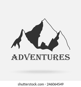 The three peaks vintage mountains. Adventure labels. Vector illustration