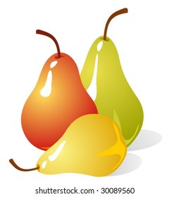 Three pears isolated on a white background.