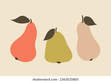 Three pears. simple minimalistic still life. Vector illustration. Scandinavian style