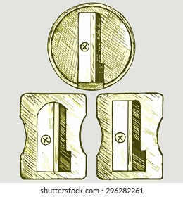 Three pencil sharpeners. Vector Image