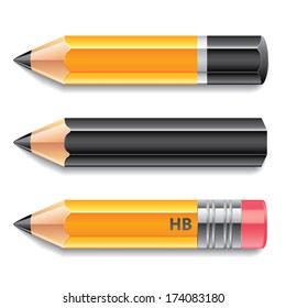 Three pencils isolated on white photo-realistic vector illustration