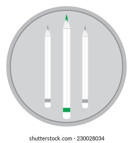 Three Pencils and one Green Vector Illustration