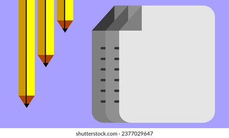 Three pencils and white document copy space education presentation background