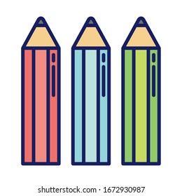 three pencils to write, line and fill style icon vector illustration design