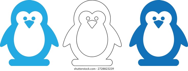 Três Silhuetas de Pinguim em Design Azul e Branco