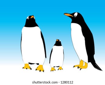 Three penguins, mother, father a baby