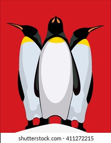 Three penguins on ice. Vector penguins.