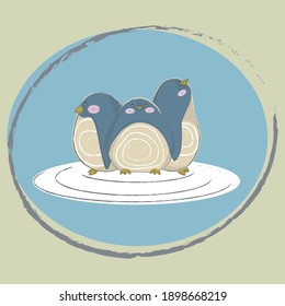 
three penguins, vector cartoon drawing