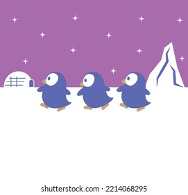 Tres pingüinos caminando por la Antártida