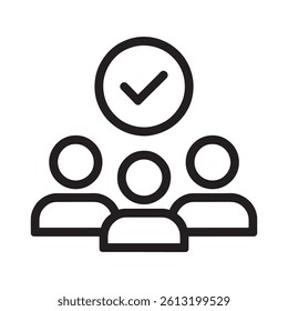 Three people with a checkmark symbolizing approval or completion Editable Vector Illustration isolated on a white background