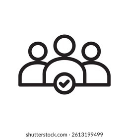 Three people with a checkmark symbolizing team success or approval Editable Vector Illustration isolated on a white background