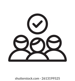 Three people with a checkmark symbolizing team approval or task completion Editable Vector Illustration isolated on a white background