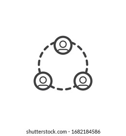 Three people connected line icon. Network connection linear style sign for mobile concept and web design. Social network outline vector icon. Symbol, logo illustration. Vector graphics