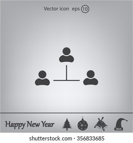 Three people connected in a network - symbol for download. Vector icons for video, mobile apps, Web sites and print projects.
