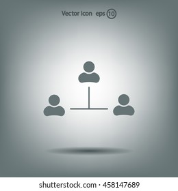 Three people connected in a network - symbol for download. Vector icons for video, mobile apps, Web sites and print projects.
