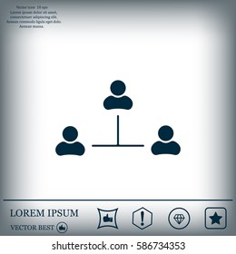 Three people connected in a network - symbol for download. Vector icons for video, mobile apps, Web sites and print projects.