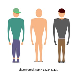 Three people are in different clothes.