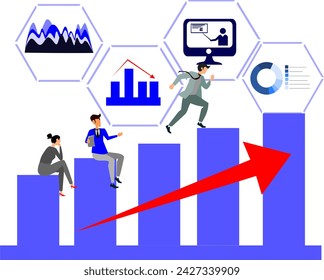 tres personas con diferentes estilos de hacer negocios, negocios. Ilustración de vector de negocio de línea.
