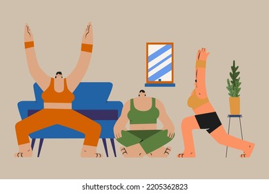 Three People Doing Yoga Illustration