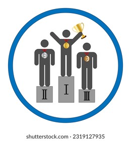 Drei Personen sind in einem flachen Stil mit Medaillen gezeichnet. Vektorgrafik