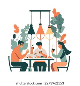 three people eating in a restaurante