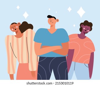 three people gestures characters group