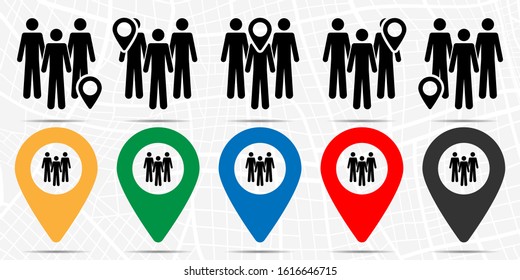 Three people, a group icon in location set. Simple glyph, flat illustration element of people theme icons