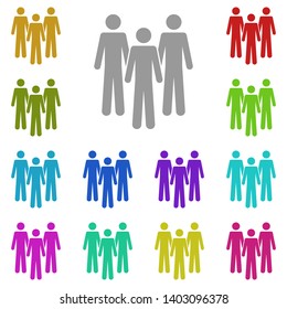 Three people, a group multi color icon. Simple glyph, flat vector of people icons for UI and UX, website or mobile application on white background