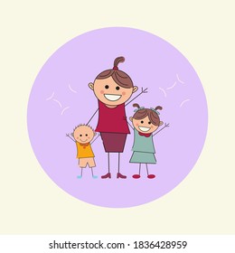 Three people. Happy Famiy without father vector illustration. Single mother concept