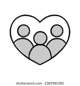 Three People in a Heart Icon. An icon of three people in a heart, representing love, family, and friendship.
