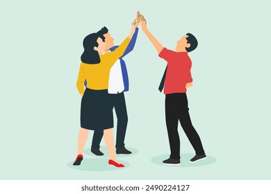 Three people high-fiving to encourage them to work