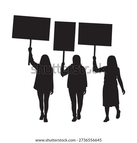 Three people holding blank protest signs demonstration