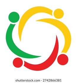 Three people holding hands in a circle of friendship and unity together icon