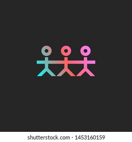 Three people holding hands, community icon, logo element, gradient abstract association icon. Vector graphic design