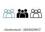 Three people icon with different outline styles