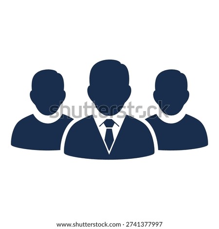 Three people icon with faceless silhouettes in business attire and casual wear standing together icon