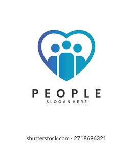 Tres personas dentro de un diseño del logotipo de la forma del corazón