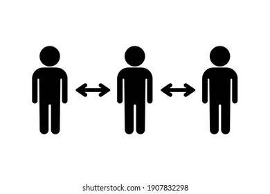 Tres personas mantienen la distancia social en lugares públicos. Medidas preventivas en una pandemia de coronavirus. Concepto de diseño de distancia social. Ilustración del vector